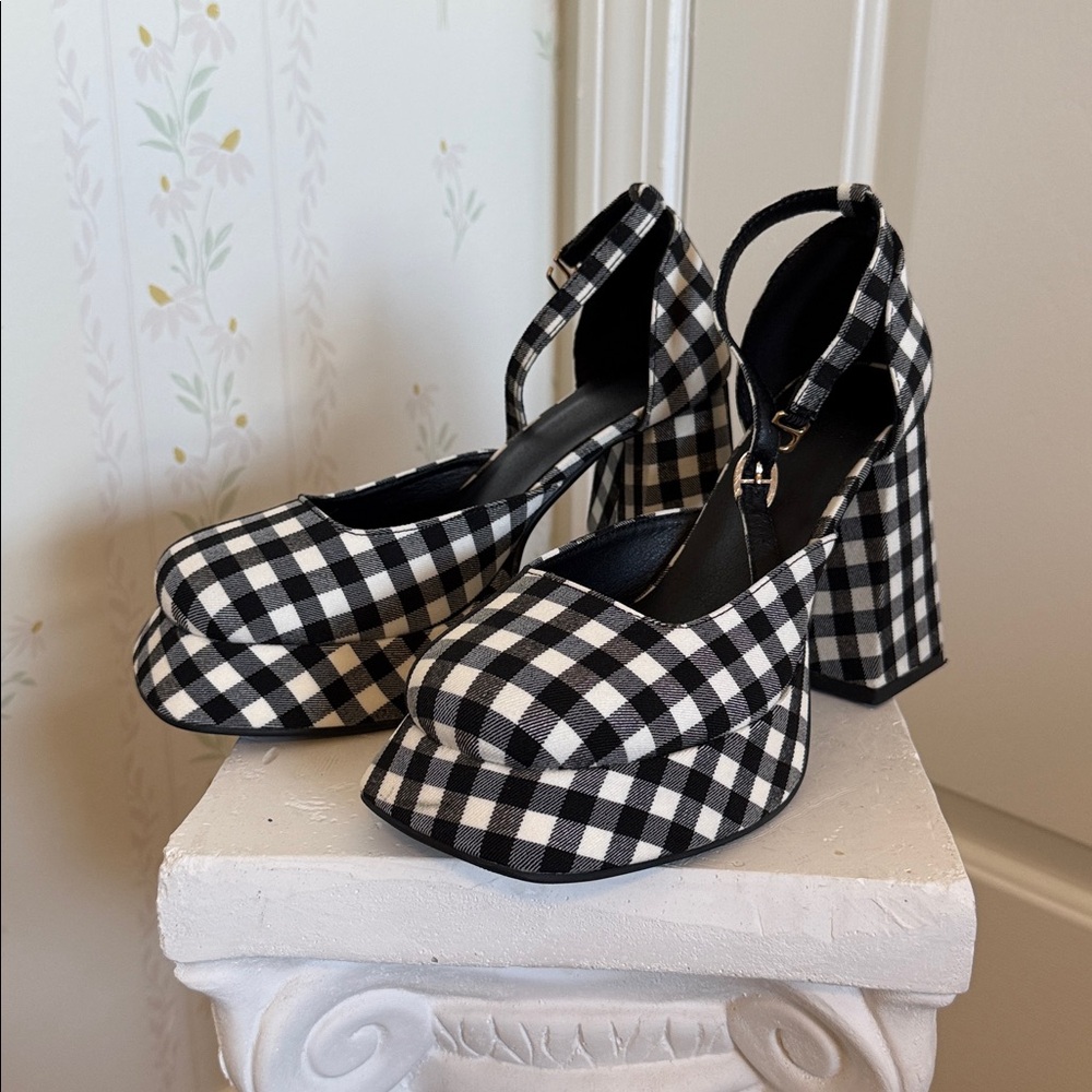 Square Toe Gingham Mary Janes